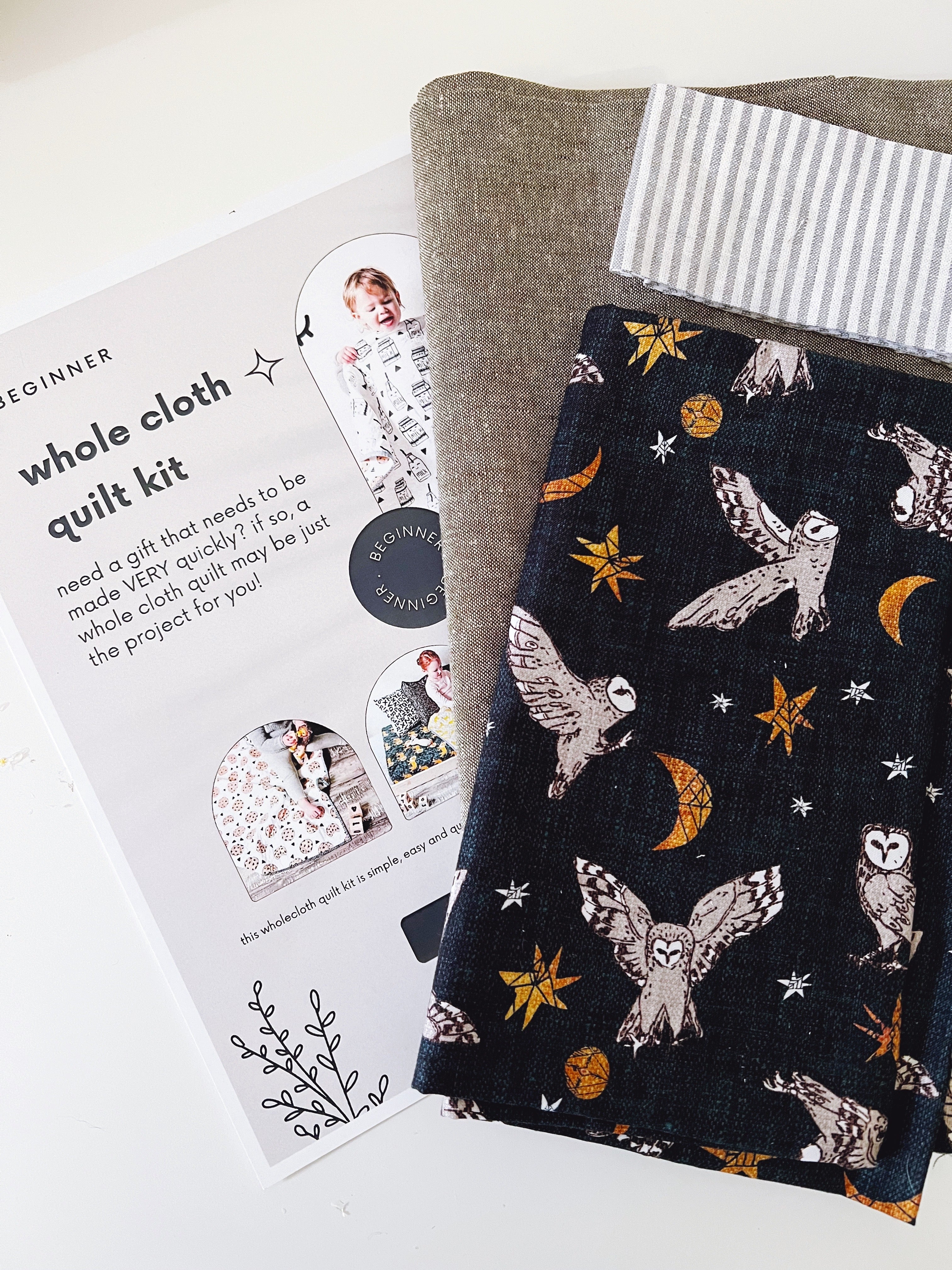 Whole Cloth Quilt Kit - linen owls
