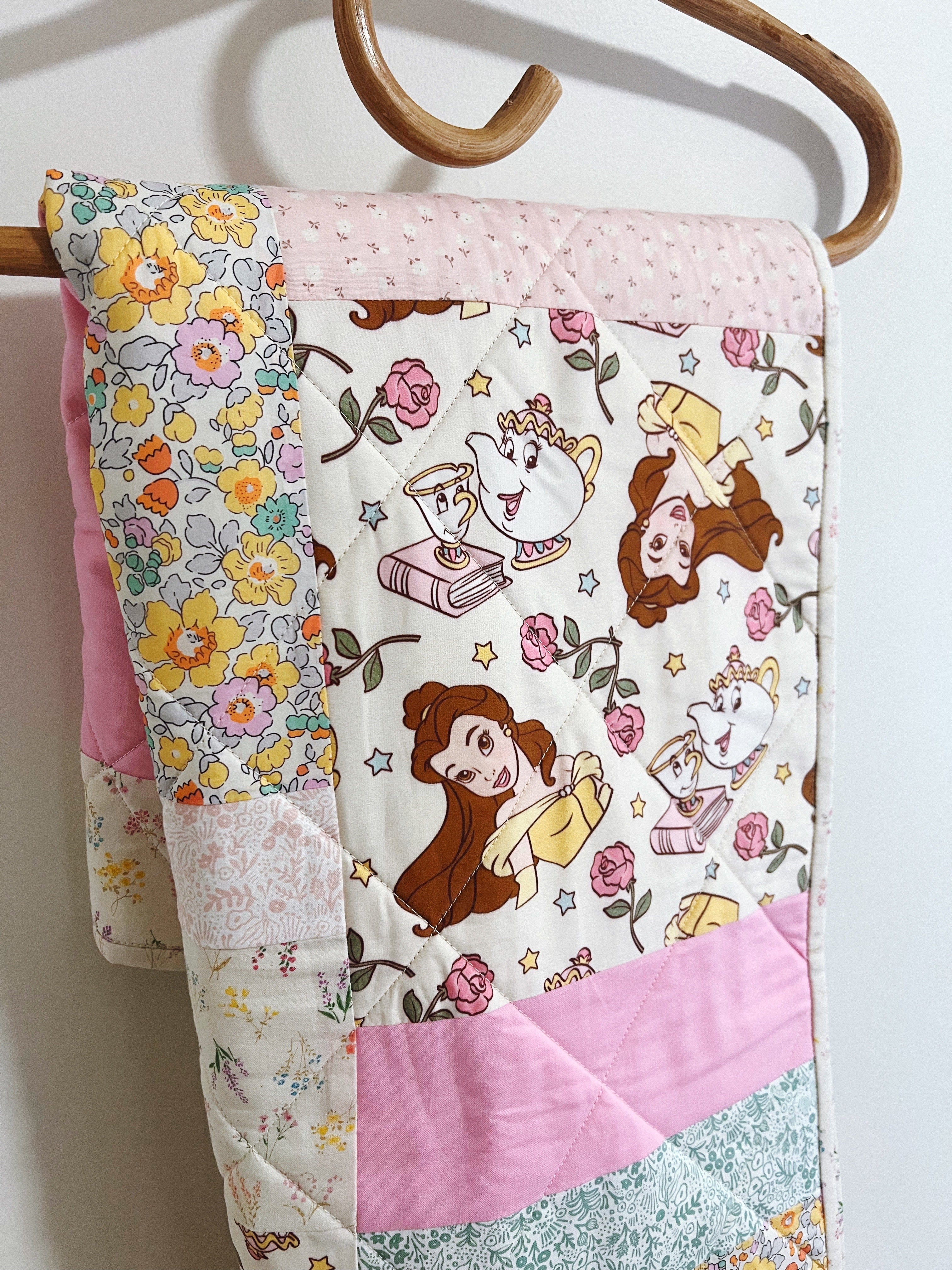 belle princess patchwork baby quilt - ready to ship