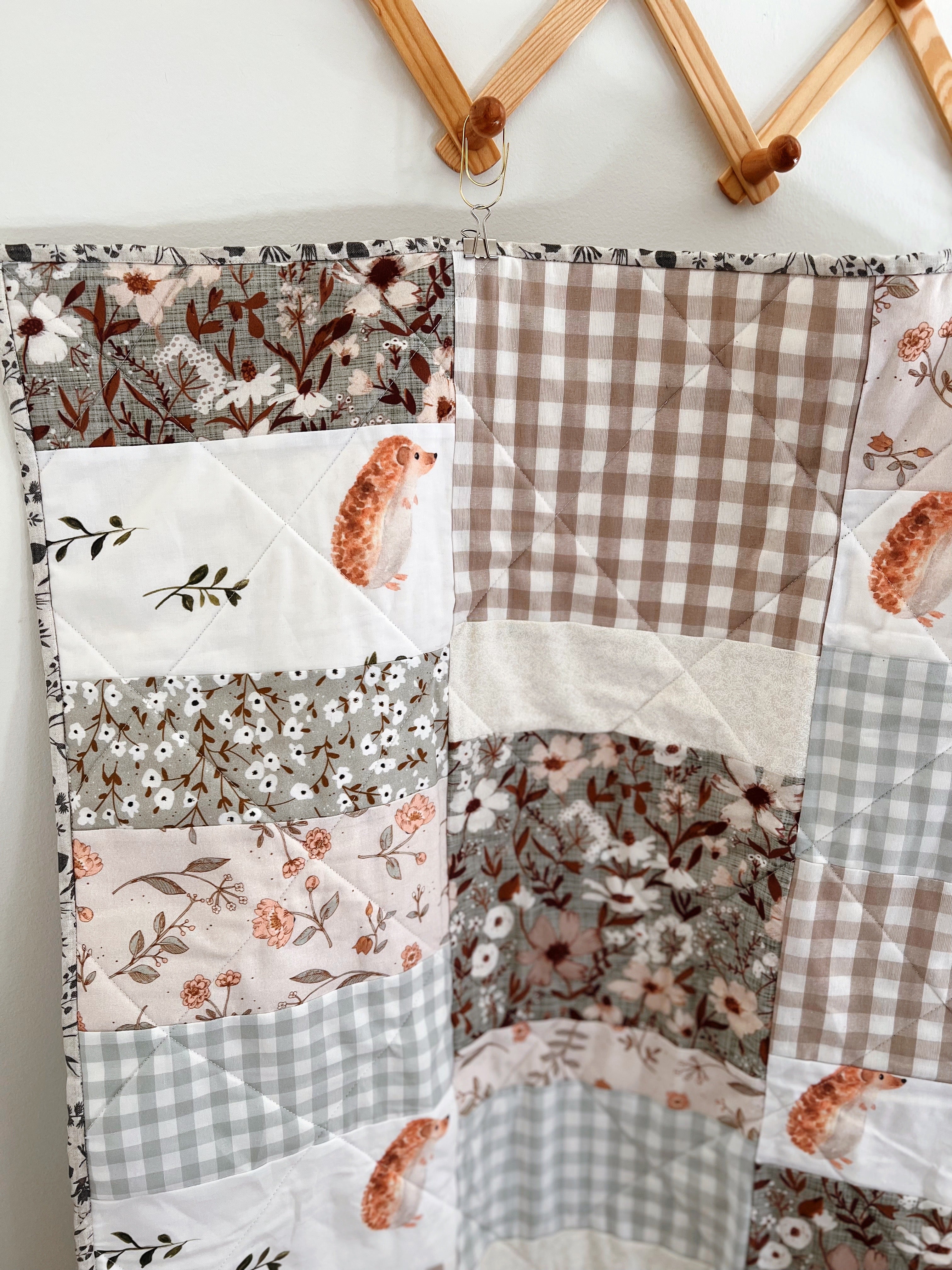 Spring Florals Hedgehog Patchwork Baby Quilt - Ready to Ship
