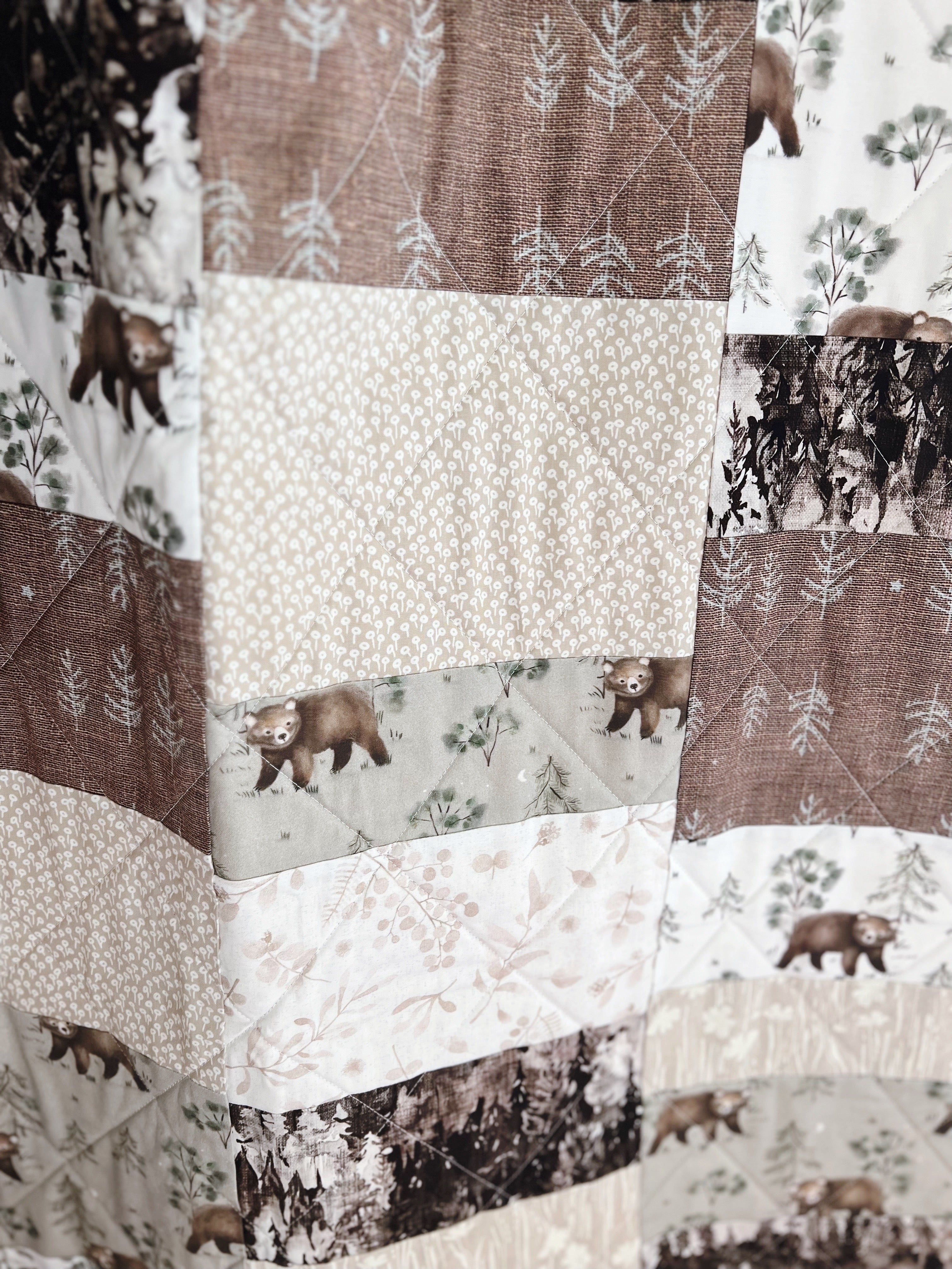 mountain bears patchwork baby quilt - ready to ship