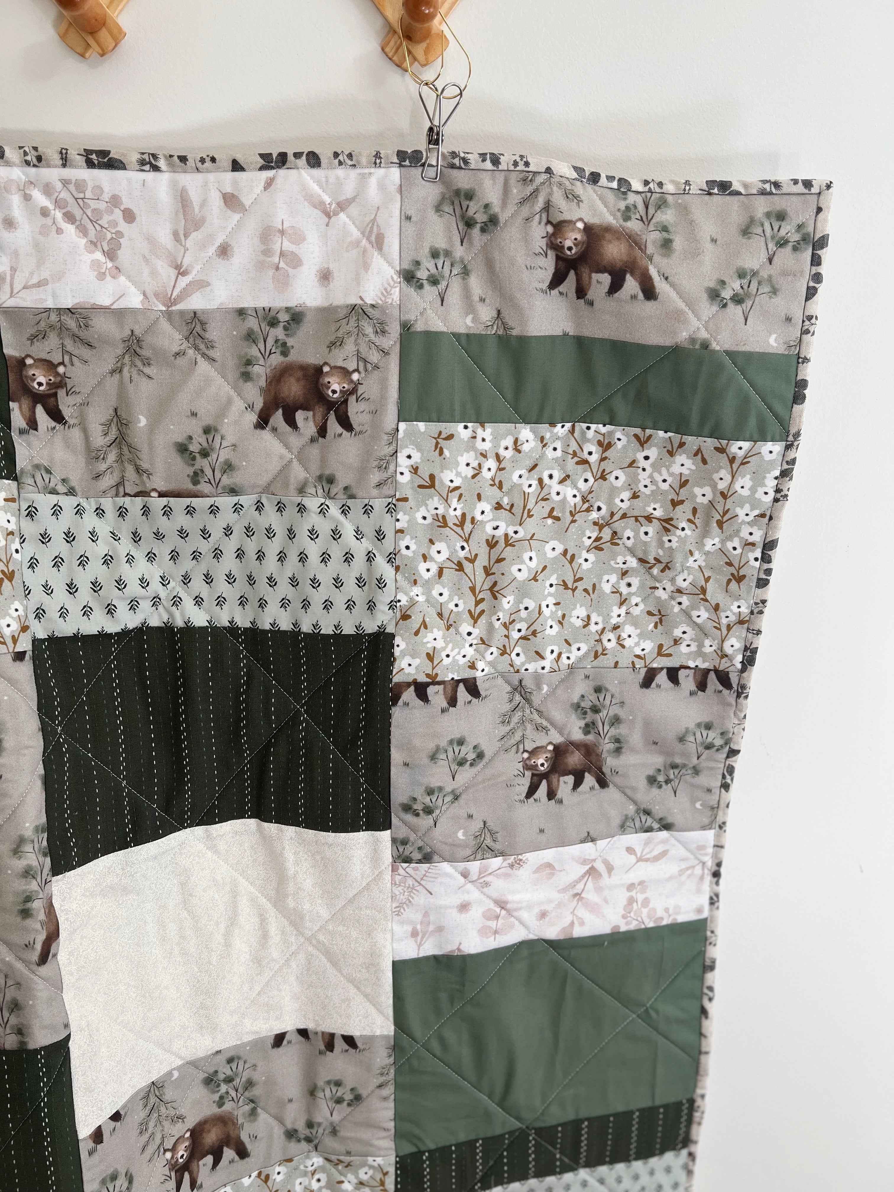 Foraging Bears Patchwork Baby Quilt - Ready to Ship