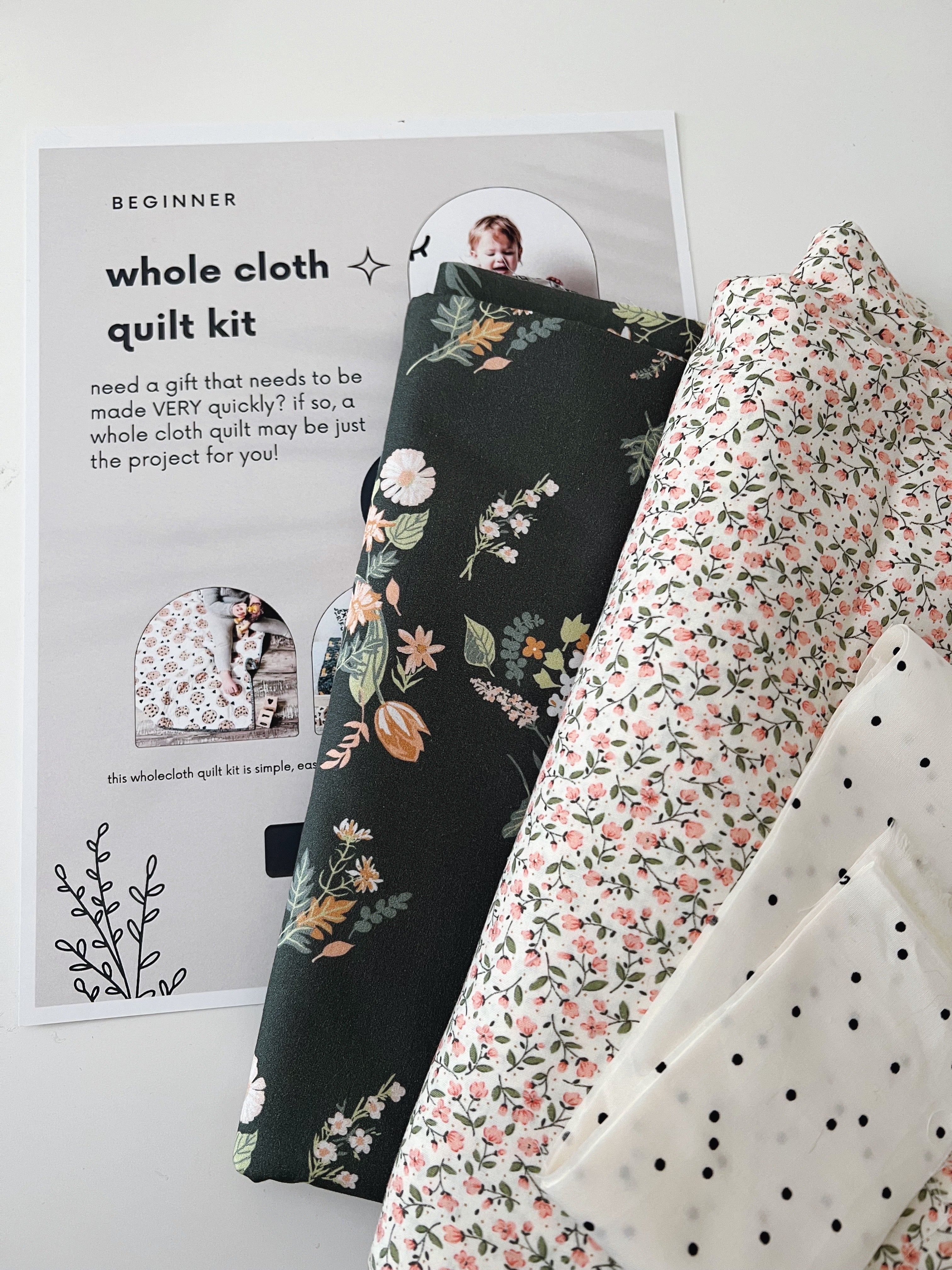 Whole Cloth Quilt Kit - modern forest green florals