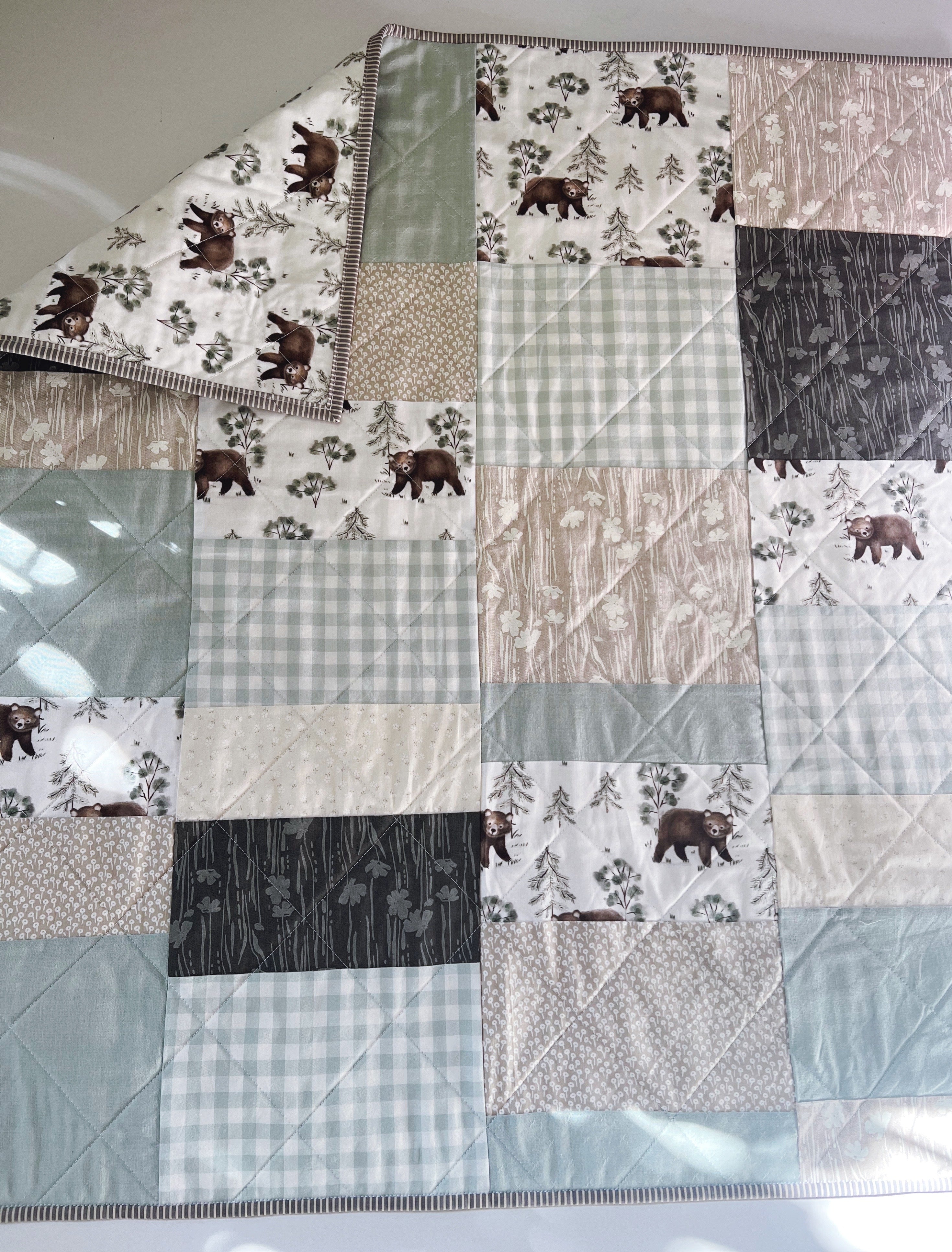 bears of spring patchwork baby quilt - ready to ship