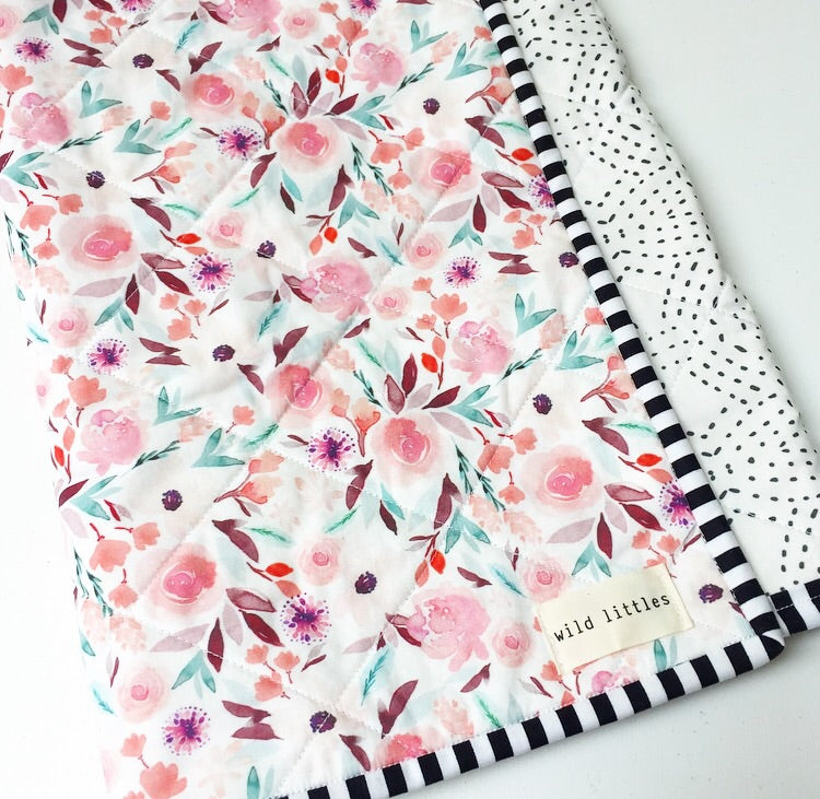 Sage Watercolour Floral Wholecloth Quilt - Made to Order | Wild Littles