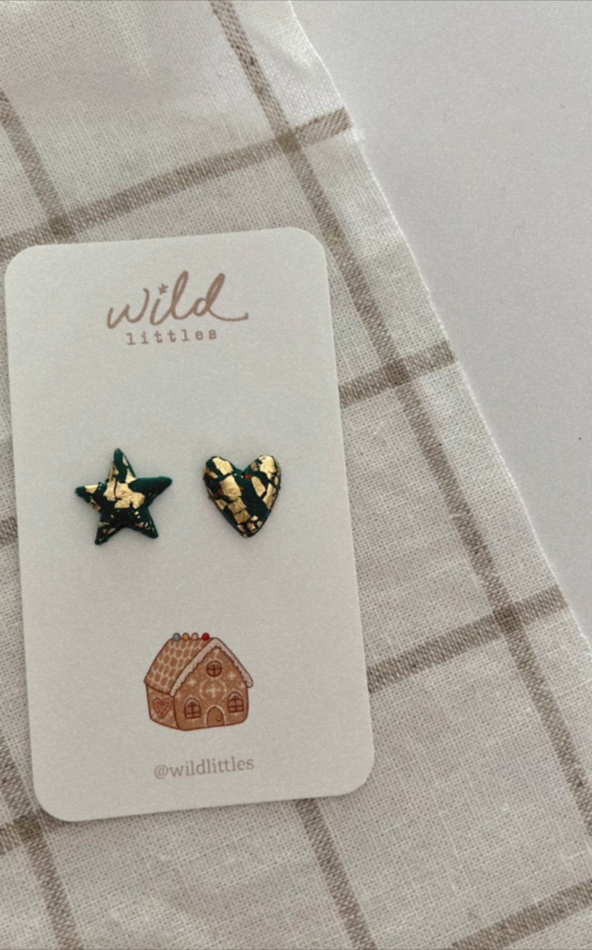 holiday earrings - star + heart green sparkle | Wild Littles