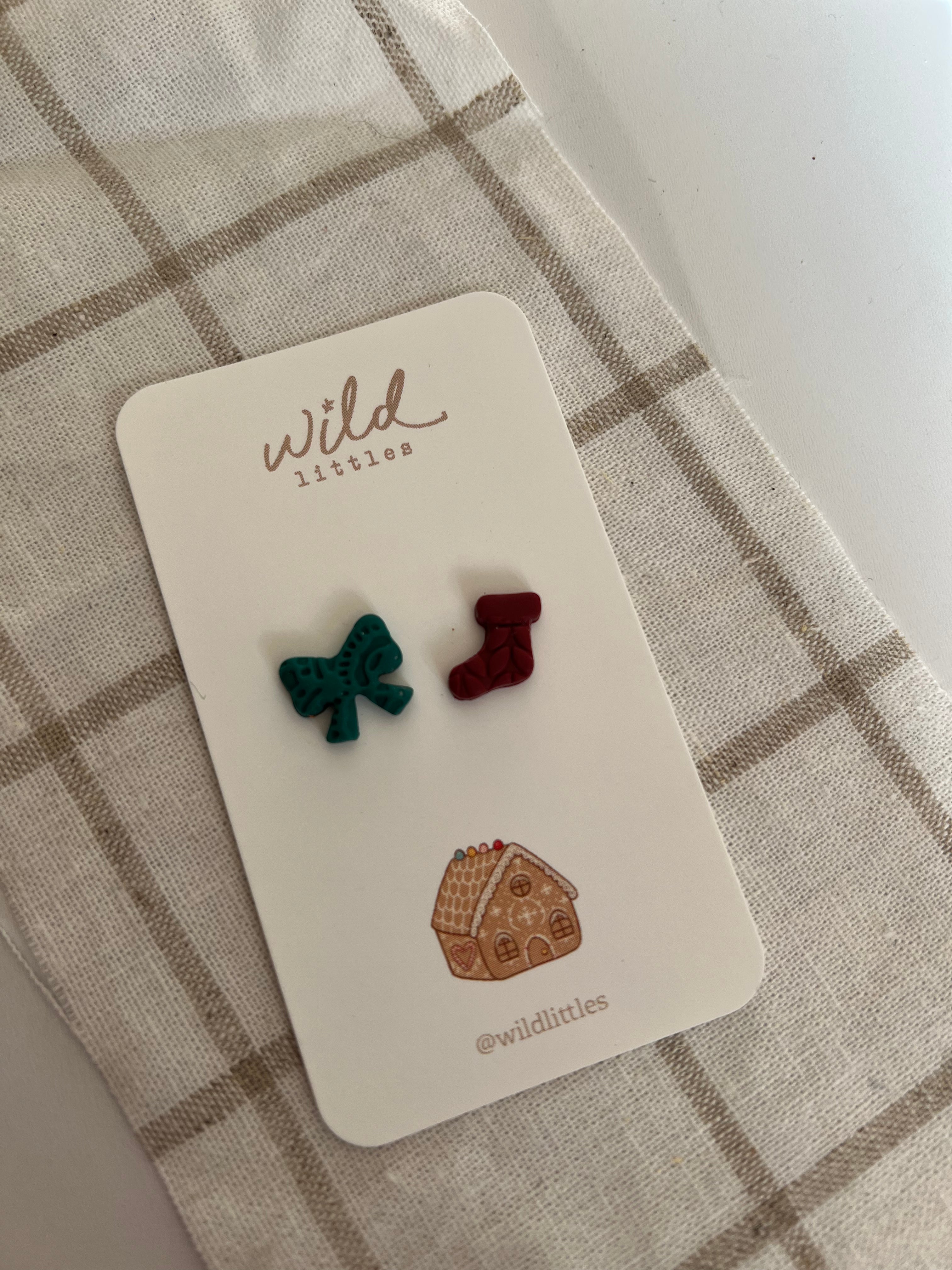holiday earrings - bow + stocking | Wild Littles