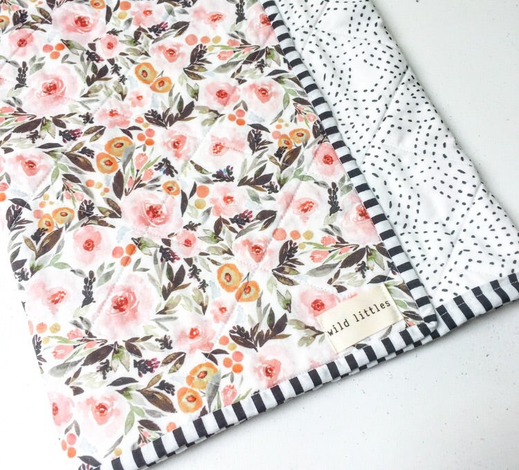 Sweet Pea Watercolour Floral Wholecloth Quilt - Made to Order | Wild Littles